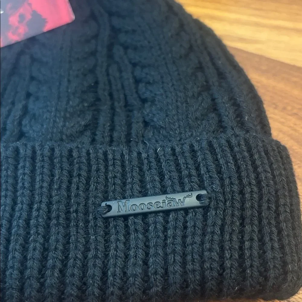 NWT New Moosejaw Black Bells Whistles Pom Beanie Hat One Size